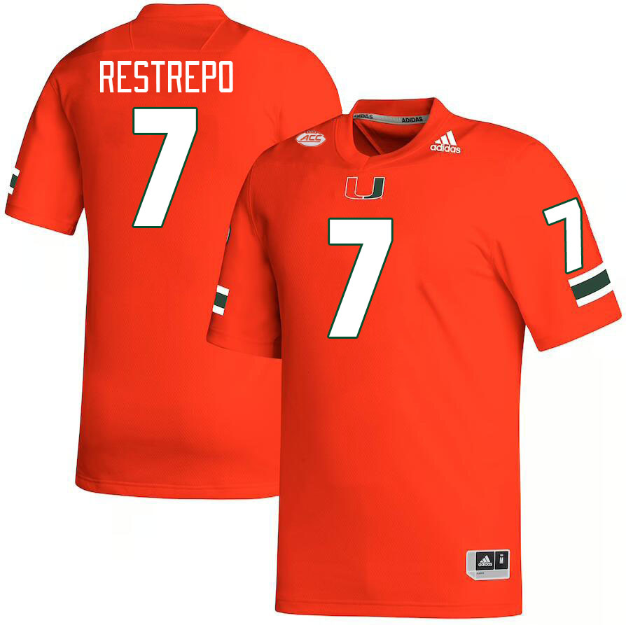 Men #7 Xavier Restrepo Miami Hurricanes College Football Jerseys Stitched-Orange